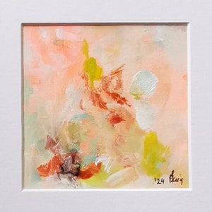 Fresh Morning Serie 2 Passepartout Bianco Arancione Verde Marrone Immagine astratta in acrilico A20x20 cm/I9,5 x 9,5 cm Decorazione da parete originale Quadrata