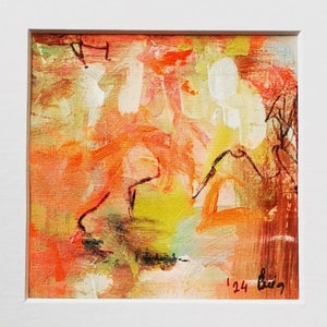 Serie Serata Calda 2 Passepartout Bianco Arancione Verde Marrone Quadro Astratto Acrilico A20x20cm/I9,5 x 9,5 cm Decorazione Murale Originale Arte Murale Quadrata