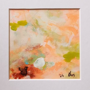 Serie Fresh Morning 4 Passepartout Bianco Arancione Verde Marrone Quadro Astratto Acrilico A20x20cm/I9,5 x 9,5 cm Decorazione Murale Originale Arte Murale Quadrata