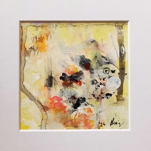 Busy Day Series 2 Passepartout Bianco Arancione Giallo Nero Acrilico Quadro astratto A20x20 cm/I9,5 x 9,5 cm Decorazione da parete originale Quadrato