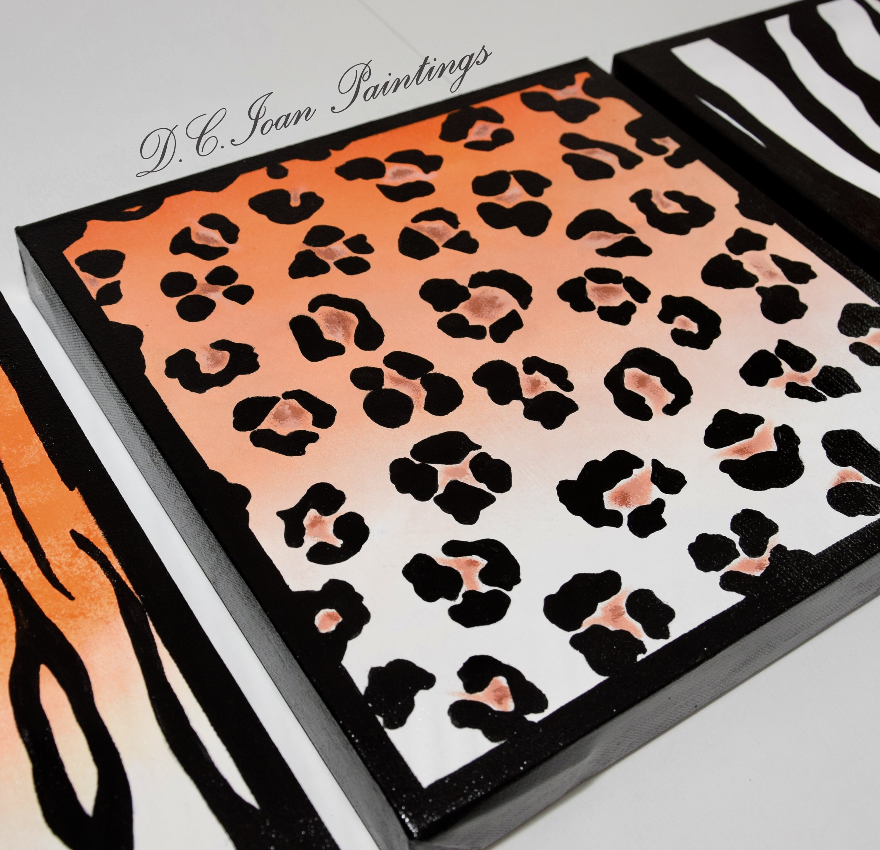 Animal Print Painting Set 3x30x30x4cmoriginal Wall Art Square Wall