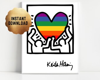 LGBT Art Print, Keith Haring Rainbow Heart, Pride Decor, LGBTQ Digital Download, Inclusion Poster, Pride Colors