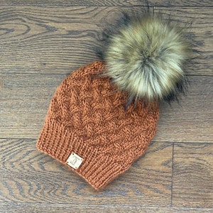 Hat Knit Pattern | Vineyard Beanie | Knitting Pattern | Chunky Yarn | Digital | Pom Hat | Cable Hat l Circular l Instant PDF Download