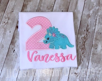 Embroidered Dinosaur Birthday Shirt: Personalized Girl Dino Outfit