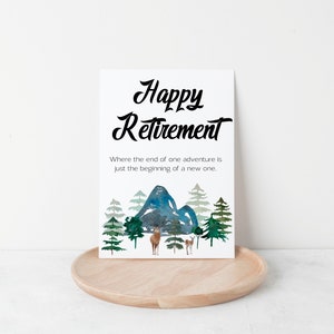 Carte de retraite heureuse, carte de retraite imprimable d'aventure de montagne d'aquarelle dans 5x7 disponible pour le téléchargement instantané