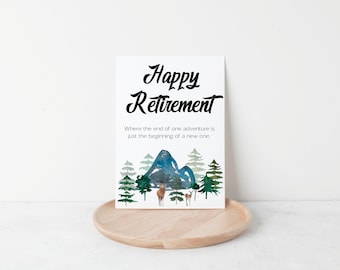 Happy Retirement Card, Watercolor Mountain Adventure Printable Retirement Card in 5x7 available for Instant Download