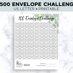 100 Envelope Challenge, 500 Savings Goal Tracker Printable Savings Challenge, Instant Download, Budget Tracker