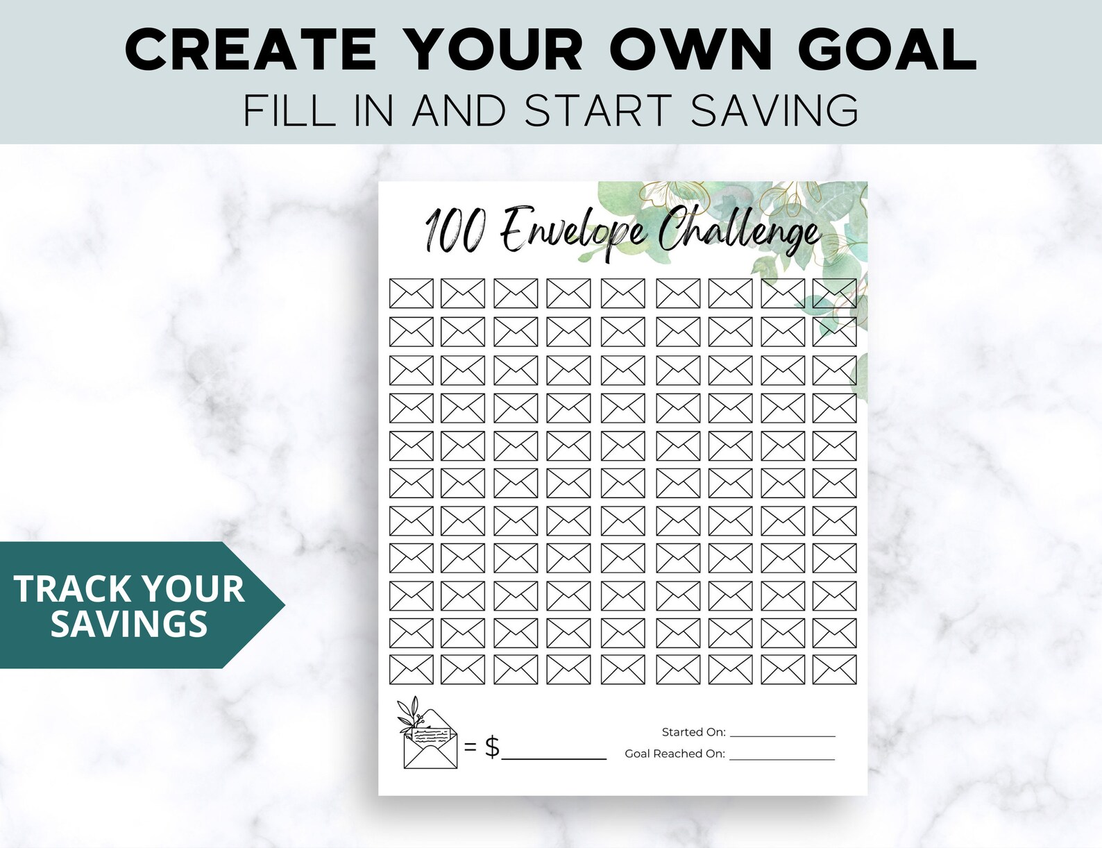 100 Envelope Challenge Printable Savings Challenge Instant Download