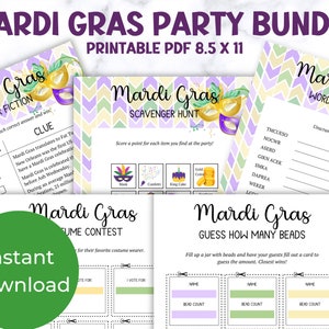 Mardi Gras Game Bundle, Printable Mardi Gras Games, Fat Tuesday Party Games