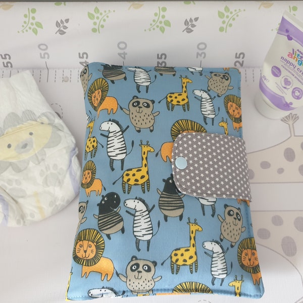 Nappy and wipes wallet,Water resistant nappy bag,New baby gift,New Mum gift,Nappy storage,Baby travel bag,Safari animals,Baby changing bag