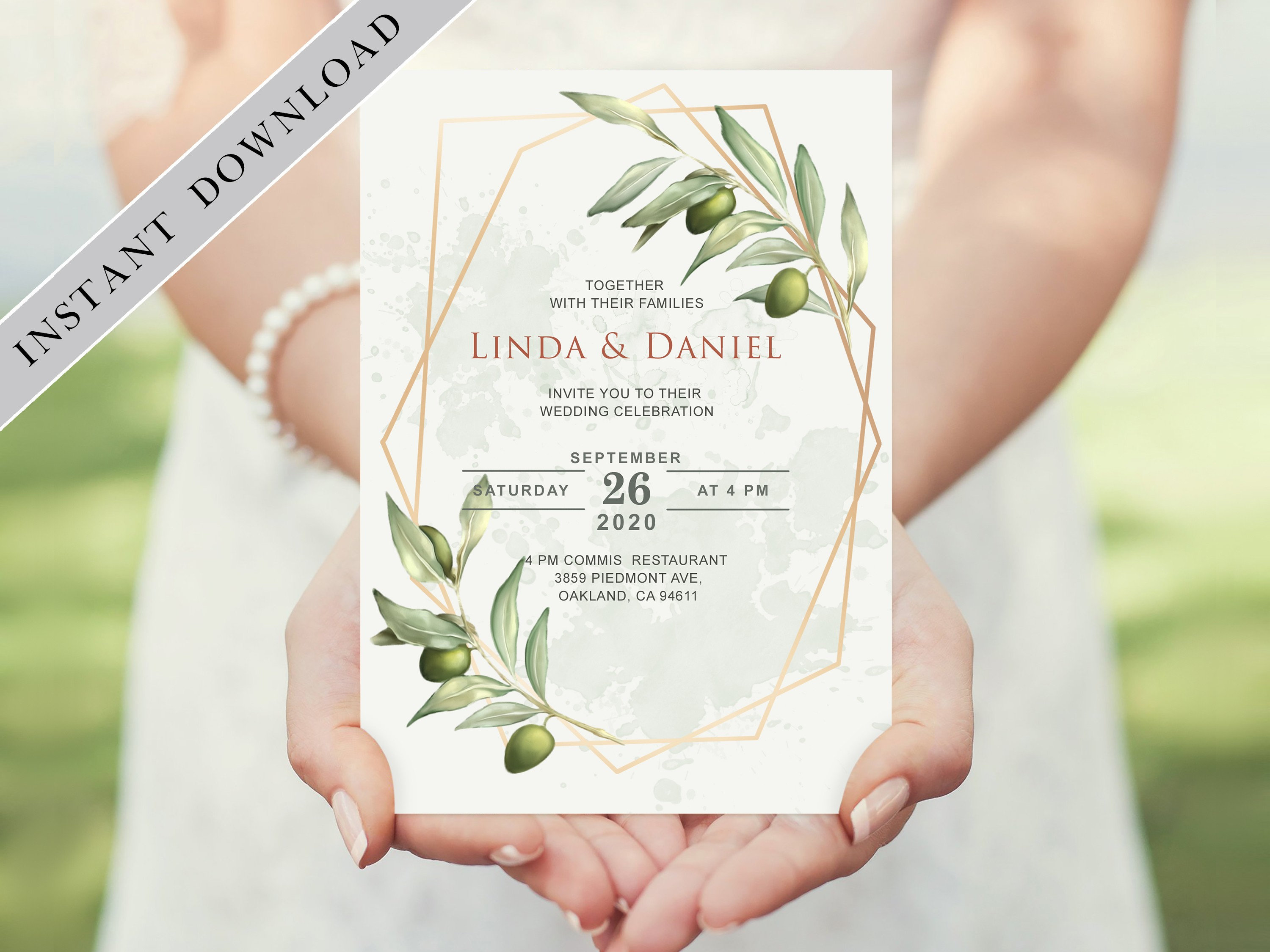 Olive Wedding Invitation Template Geometric Wedding | Etsy