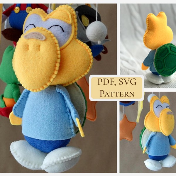 PDF Koopa Paratroopa felt pattern / Mario nursery decor DIY / Paper Mario doll / Turtle toy pattern / Hand sewing pattern / SVG included