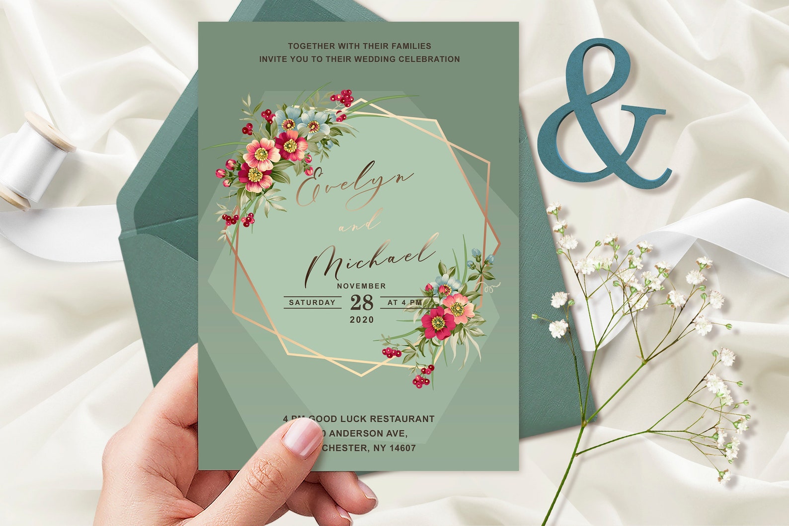 Mint Green Wedding Invitation Template. Wildflowers Wedding Etsy Canada
