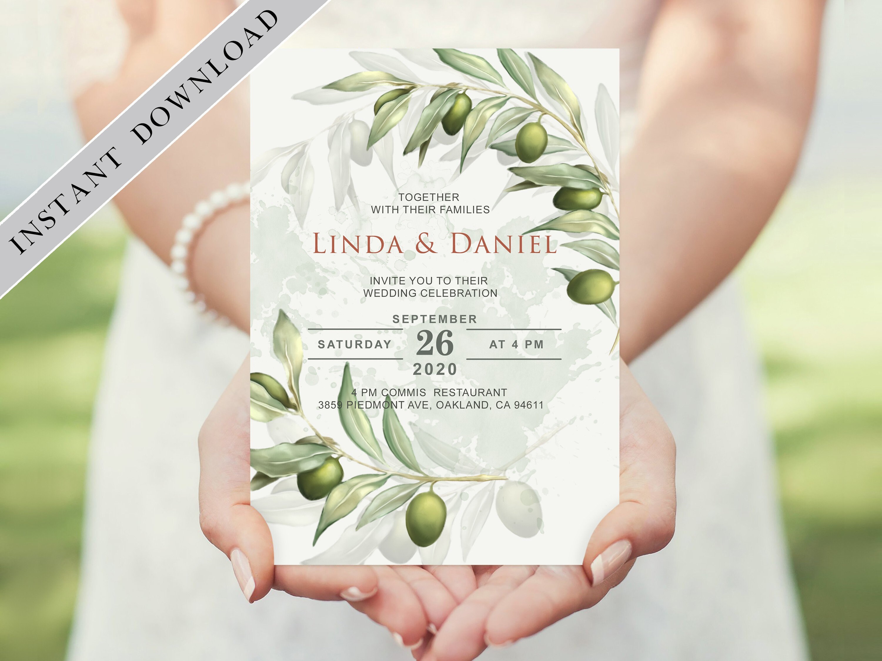 Olive Wedding Invitation Template Rustic Wedding Invitation | Etsy