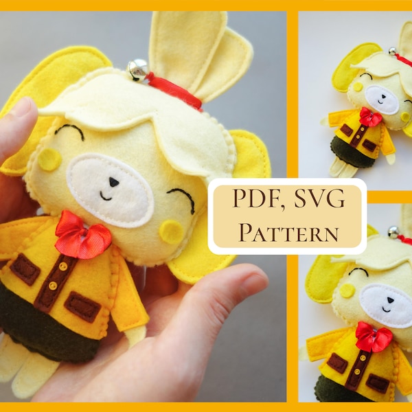 PDF Isabelle doll pattern / Cute dog felt easy sewing pattern / Animal Crossing soft doll toy pattern / Hand sewing pattern / SVG included