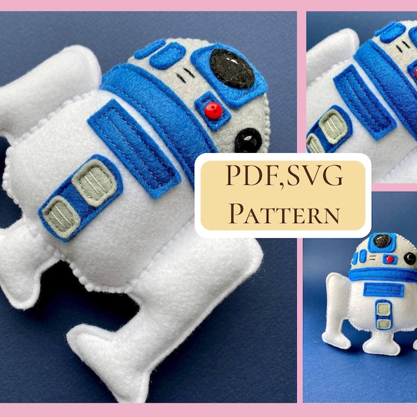 PDF R2D2 doll / felt easy sewing pattern / Star Wars soft doll toy pattern / Hand sewing pattern / SVG included