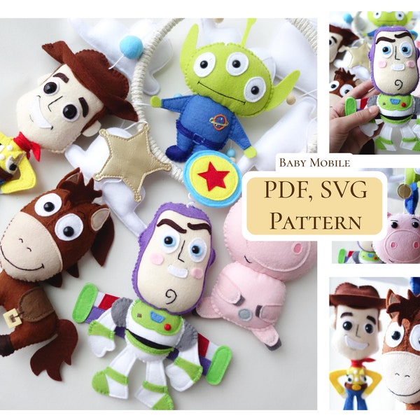 PDF Toy Story Babymobil Nähemuster / Buzz Lightjahre Schaf Sheriff Woody Bullseye Alien Schnittmuster / Handschnittmuster mit SVG