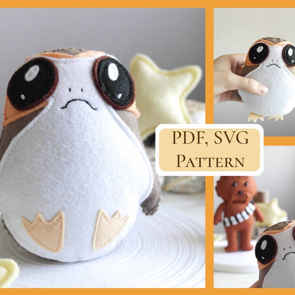 PDF Porg doll pattern / Cute felt easy sewing pattern / Star wars soft doll toy pattern / Hand sewing pattern / SVG included