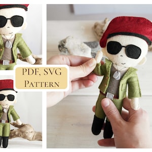 PDF Paratrooper doll pattern / Soldier Military felt easy sewing pattern / Airborne soft toy pattern / Hand sewing pattern / SVG included