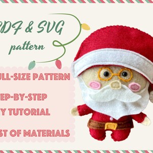 Christmas PDF Pattern Felt Santa Claus / Felt Santa Sewing Pattern ...