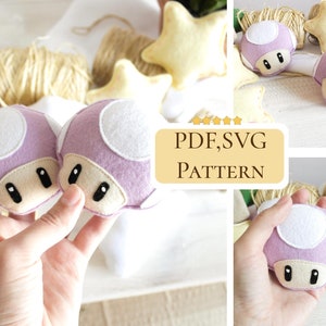 PDF Mushroom doll pattern / felt easy sewing pattern / Mario soft doll toy pattern / Hand sewing pattern / SVG included