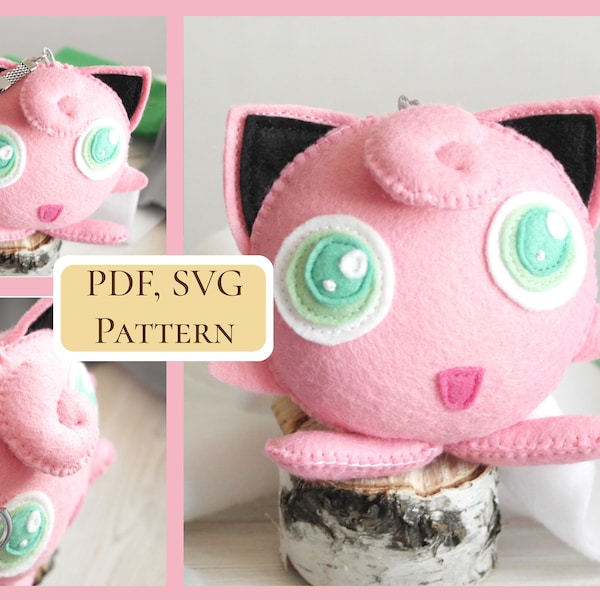 PDF Jigglypuff doll pattern / felt easy sewing pattern / Pokemon soft doll toy pattern / Hand sewing pattern / SVG included