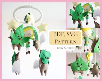 PDF Zelda baby mobile pattern / Koroks baby mobile / Zelda set / Felt sewing pattern / Zelda nursery / Hand sewing pattern / SVG included