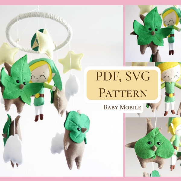 PDF Zelda baby mobile pattern / Koroks baby mobile / Zelda set / Felt sewing pattern / Zelda nursery / Hand sewing pattern / SVG included