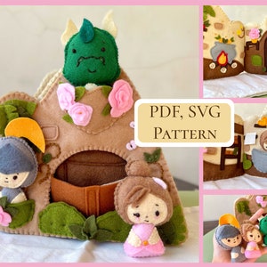 PDF Cave house quiet felt soft book / Princess knight dragon soft book pattern / Sewing Pattern / Felt Toy Dragon pattern / SVG included