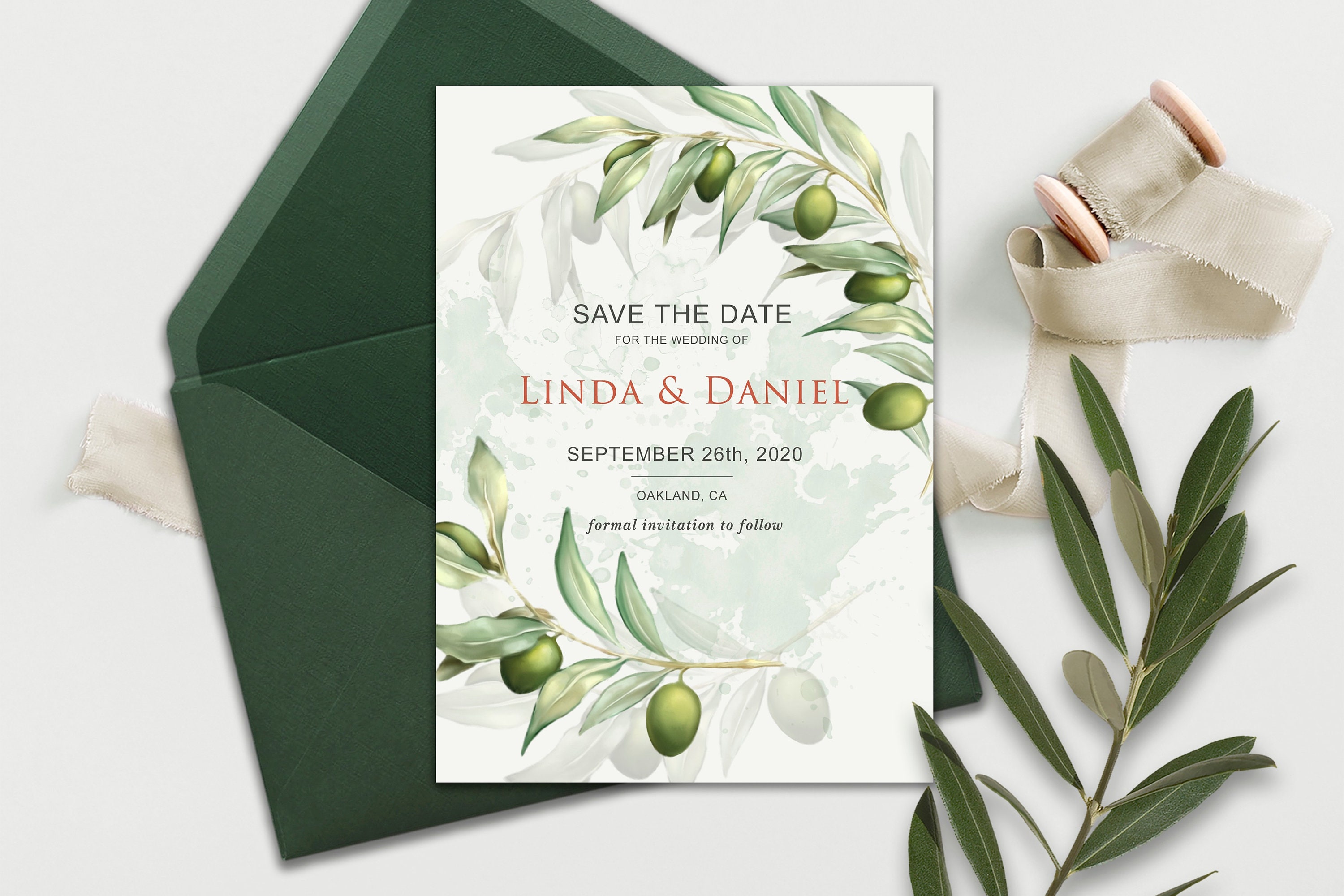 Olive branch wedding invitation template. Olive botanical | Etsy