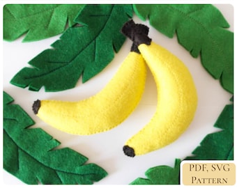 Modello PDF Banana / modello di cucito facile in feltro / modello di bambola di peluche con cibo / modello di cucito a mano / SVG incluso