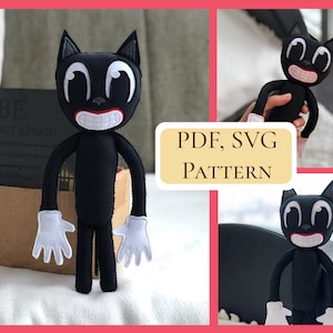 PDF Cartoon Cat doll pattern / felt easy sewing pattern / horror soft doll felt toy pattern / Hand sewing pattern / SVG included