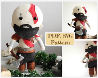 PDF Kratos doll pattern / felt easy sewing pattern / God Of War soft toy felt pattern / Hand sewing pattern / SVG included