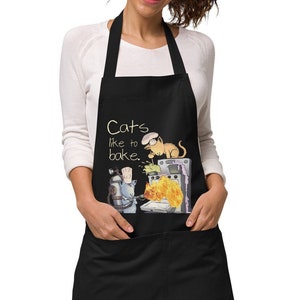Cat&#39;s Like to Bake Cute Baker&#39;s Chef BBQ Cat Lovers Organic cotton apron