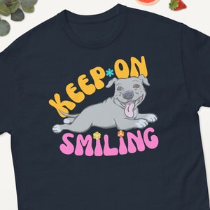 Smiling Pitbull Cartoon Logo Retro Hippie FLOOF VIBES Men's Women's Tops
