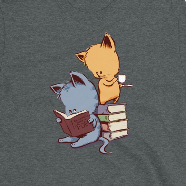 Cute Cat Lovers Shirt, cat shirt, cat mom, cat dad, lucky cat, funny-cat-shirt-cute, cat theme shirt, gift for her, tea and books t shirt