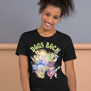 Dogs Rock cartoon dog mom shirt, dog owner shirt, kids dog shirt, kawaii shirt, gift for dog groomer, music teacher t-shirt