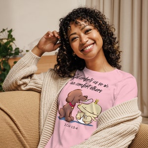 Cute cartoon baby and puppy Christian saying Women's Relaxed T-Shirt