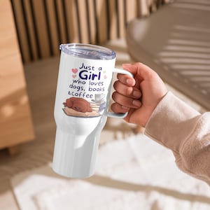 Cute Cartoon Labrador Retriever Travel mug with a handle for dog mom, dog dad, mother's day, father's day, birthday gift, book lovers