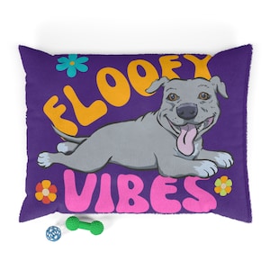Dog eat Doug Plush Pitbull Dog Bed Super Soft & Supportive with psychadelic cartoon art