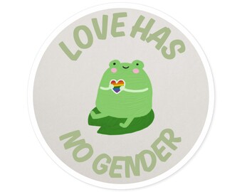 Cute Frog Love Has No Gender Round Stickers, LGBTQ+ Pride, Eco-Friendly Decals, Ideal for Water Bottles, Laptop, Journals