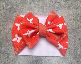Texas Longhorn Bow headwrap for baby, dark orange, flowers