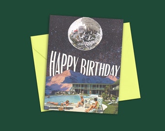 Greeting Card | Hand-cut Surreal Collage Art | A2 with Yellow Envelope | #130 Happy Birthday