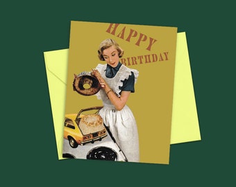 Greeting Card | Hand-cut Surreal Collage Art | A2 with Yellow Envelope | #071 Happy Birthday