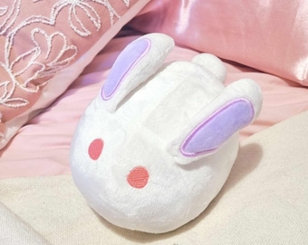 Mochi Bunny Plushie, Embroidered Sakura Flower, Cuddly Rabbit Toy