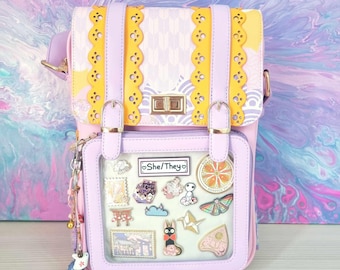 Sakura Sunset Ita Bag – Faux Leather Crossbody, Pin Display