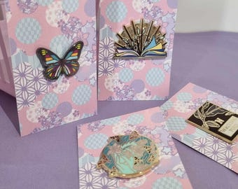 CLEARANCE Enamel Pin Set: Writing Fuel, Page Turner, Butterfly, Moth Girl