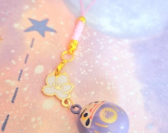 Sakura and Daruma Bell Phone Charm - Cherry Blossoms