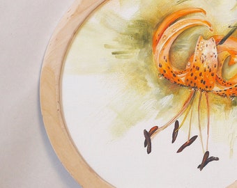 Gift for Gardener Tiger Lily Ready to Display No framing necessary Small Original Watercolor painting on Baltic Birch Fine Art