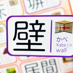 Folha de adesivos para memorização de Kanji 12 "Casa e cômodos"